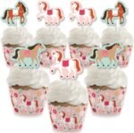 Big Dot of Happiness Run Wild Horses - Cupcake Decoration - Pony Birthday Party Cupcake Wrappers and Treat Picks Kit - Set of 24 - Image 2