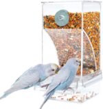 Bird Parrot Feeders, No Mess Automatic Cage Feeder Dispenser Food Container, Auto Bird Seed Bowl for Small Medium Birds, Cockatiel Canary Cockatoos Parakeet Conure Lovebird, Acrylic Clear (Feeder) - Image 2
