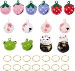 CHGCRAFT 14Pcs 7 Styles Pet Collar Bells Brass Cherry Panda Frog Strawberry Charm Cat Collar Bell Pet Pendant Accessories with Stainless Steel Double Loops Jump Rings for Potty Training - Image 2