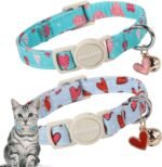 Cat Collar,2 Pack Cat Collars Breakaway with Bell, DOGWONG Safety Buckle Valentine's Day Cat Collar Blue Heart for Girl Boy Cats and Small Dogs，Adjustable 7-12 Inch,Pet Supplies Accessories - Image 2
