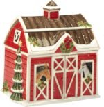 Christmas on the Farm 3D Cookie Jar – Festive Holiday Barn Design with Horses, Wreath & Tree, 11” L x 11” W x 9” H Ceramic Christmas Cookie Jar for Farmhouse Holiday Decor & Kitchen Storage - Image 2