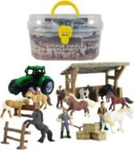 DINOBROS Horse Stable Playset Toys for Boys and Girls Ages 3 and Up Includes 8 Horses and Accessories 17 Piece Horse Stall Farm Set with Portable Case - Image 2