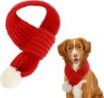 Dog Christmas Scarf - 1Pcs Cat Dog Christmas Outfit Christmas Pet Dog Knitted Red Scarfs,Dog Santa Scarf Bandanas Dog Snood with Fuzzy Pompom for Xmas Winter Pet Puppy Cat Costume Accessories Gifts - Image 2