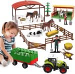 Dwi Dowellin Kids Tractor Toy Farm Playset,Toddlers Farm Vehicle Toys with Light&Sound,69 PCS Farm Toys Set with Farm Animals Fences Farmers for Kids 3-12 Years Old Boys Girls Birthday Gift - Image 2