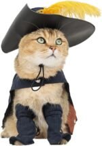 EOILFM Pet Cat Dog Puss in Boot Costume Cosplay Halloween Cute Kitten Puppy Clothes Dress up Pretend Play with Cloak Hat Belt Cape Accessories, Large, Black - Image 2