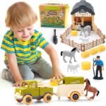 Eaciilee Sandbox Toys for Toddlers 1-3, DIY Take-Apart Truck, Trailer, Farm Animals, Horse, Lamb Figurines, Screwdriver - Sand Toy Trucks Toy PlaySet for Age 3-5 Years Old Kids - Image 2