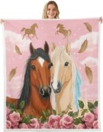 Erosebridal Western Blanket for Kids Adults, Horse Throw Blanket for Girls, Pink Cowgirl Fleece Blanket, Rose Florals Fuzzy Blanket Horse Decor for Girls Room, Baby - Image 2