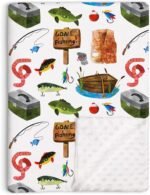 Fishing Baby Blanket for Boys, Gone Fishing Themed Toddler Soft Minky Blanket with Double Layer Dotted Backing, Newborn Nursery Baby Crib Receiving Blanket Fishing Boat Newborn, 30"x40" - Image 2