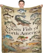 Fishing Enthusiast's Blanket Gift, Fishing Blanket, Unique Fisherman Gifts, Bass Fishing Gift for Boys From Dad, Grandpa, Sports Fish of North America Funny Blanket Fish Knowledge Blanket, 40x50'' - Image 2