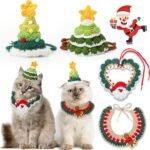 Geyoga 4 Pcs Pet Christmas Costume Suit for Cat Dog Santa Collar Christmas Tree Hat Knitted Adjustable Christmas Costume for Winter Holiday Puppy Kitten Pet Clothes Small Medium(Cute Design) - Image 2