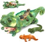 Giant Lizard Plush, 27" Mother Iguana Stuffed Animal with 4 Baby Lizard Plushies, Bearded Dragon Plush Toy for Kids Boys Girls, Stuffed Chameleon for Christmas Birthday Gift - Image 2