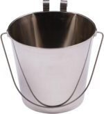 Heavy Duty Stainless Steel 6 Quart Bucket - Dual Hooks Hanging Water Buckets for Dogs, Cats, Kennels, Cages, Critter Crates and Multi Purpose Pet - Flat Sided Durable Dog Food Pails - Image 2