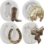 Horse Head Silicone Molds Horseshoe Hoof Candy Molds Cowboy Boot Mold Chocolate Saddle Mold for Cake Decoration Cupcake Toppers Fondant Polymer Clay Set Of 4 - Image 2