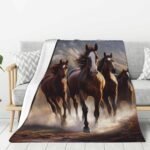 Horses Throw Blanket Plush Flannel Fleece Blanket Soft Lightweight Cozy Blankets for Bed Couch Sofa Travel 50"X40" - Image 2
