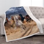 Jekeno Horse Blanket Gifts for Men - Super Soft Cozy Warm Sherpa Galloping Running Horses Throw for Girls Teens Kids Women Birthday Decorations Couch Chair Sofa Bed Office 50"x60" - Image 2