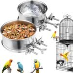 Jspupifip 2 Pcs Bird Bowls for Cage Stainless Steel, Small Bird Cage Feeding Dish Cups, 10Oz + 17Oz Detachable Parrot Water Feeder Bowls with Clamp Pet Food Water Hanging Bowls for Small Dog Cat - Image 2