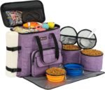 Modoker Dog Travel Organizer Carriers for Supplies & Accessories, Airline Approved Dog Cat Pet Travel Bag, 2 Collapsible Dog Bowls, 2 Travel Dog Food Container, Purple - Image 2