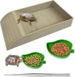 NGORAY Tortoise Feeding Dish with Ramp and Basking-Platform - Leaf Tortoise Water Food Bowls, Reptile Water Dish Amphibians Habitat, Reptile Water Bowl Fit for Amphibians with Forcep Cleaning Clip - Image 2