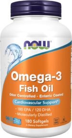 NOW Foods Supplements, Omega-3 180 EPA / 120 DHA, Enteric Coated, Cardiovascular Support*, 180 Softgels - Image 2