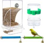 No Mess Bird Feeder Pack of 4 Automatic Parrot Water Dispenser Acrylic Adjustable Parakeet Seed Food Container Cage Accessories Drinker for Lovebirds Finches Budgies Canaries - Image 2