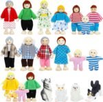 ONEST 20 Pieces Wooden Dollhouse Family Set Mini People Figures Dog Cat Sets Dollhouse Dolls Wooden Doll Family Pretend Play Figures Accessories for Pretend Dollhouse Toy - Image 2