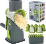 Ourokhome Rotary Cheese Grater Cheese Shredder, Mandoline Vegetable Slicer with 5 Interchangeable Blades and Strong Suction Base for Fruit, Vegetables, Nuts Grey - Image 2