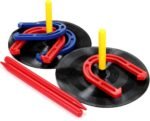 Outdoor Indoor Rubber Horseshoes Set includes 4 Horseshoes,2 Pegs,2 Rubber Mats,2 Red Plastic dowels,Beach Games Perfect for Tailgating,Camping,Backyard,Fun for Kids Adults(Red&Blue) - Image 2