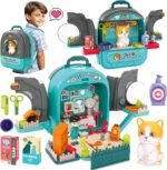 Pet Carrier Backpack Toy, 3 in 1 Pet Care Playset, Pretend Play Pet Hospital Accessories & Hair Dryer Toy, Cat Role Play Set for Boys Ages 3+ - Image 2