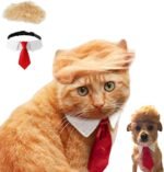 Pet Cat/Dog Blonde Wig with Tie - Iconic and Playful Toupee Hat, Cosplay Dress Up Clothing Costume Halloween Accessories (RedTie, M) - Image 2