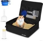 Petskd Cat Travel Litter Box with Lid 19.7x15x6, Portable Mobile Litter Box for Medium Large Cats,Leak-Proof Kitty Litter Box for Car Travel and Hotel with A Scoop,A Bowl and Poop Bag(Black) - Image 2