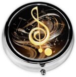 Pill Box 3 Compartment Medicine Pill Organizer Music Note Round Pill Case for Purse & Pocket Travel Pillbox Portable Metal Medicine Vitamin Fish Oil Organizer Unique Gift - Image 2