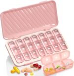 Pill Organizer 3 Times A Day, 7 Day Pill Box - GloDeals Weekly Pill Organizer, Portable Removable Daily Medicine Container Dispenser Case for Vitamin Fish Oil Supplement, Pink - Image 2