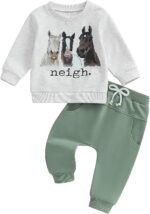 Pudcoco Toddler Baby Boys Girls Fall Clothes Farm Animal Outfit Horse Cow Chicken Sweatshirt and Jogger Pants Set - Image 2