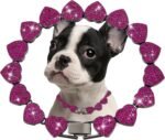 Purple Dog Chain Collar Heart Necklace Diamond Cuban Link Dog Collar Cat Necklaces Metal Cat Chains Pet Crystal Collars Jewelry Accessories for Dogs Cats(8inch) - Image 2