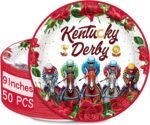 QZYL Kentucky Derby Party Supplies, 50 PCS 9" Disposable Paper Plates, Run for the Roses Party Plates Dinner Cake Dessert Plates Horses Racing Dinnerware Red Roses Tableware Set Table Decorations - Image 2