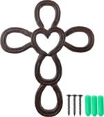RONYOUNG Cast Iron Cross Horse Shoe Heart 6.25" x 9" Wall Cross(Dark Brown) - Image 2