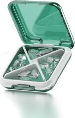 Small Pill Box Waterproof Travel Pill Case Portable Daily Pill Container Pill Holder for Purse 4 Compartments Pocket Compact Medicine Organizer for Fish Oils,Supplements,Medication (Green) - Image 2