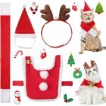 Syhood 4 Pieces Cat Christmas Outfit Christmas Cat Santa Hat and Scarf Christmas PET Costume Set Dog Puppy Kitten Cosplay Adjustable Costume Accessories for Small Cat - Image 2