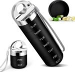 TaroKitc Metal Weekly Pill Organizer, Stylish Aluminum Alloy Travel Pill Box, Portable Waterproof Daily Pill Case, 7 Day Medicine Holder with Large Compartment for Vitamin, Fish Oil, Supplement(Black) - Image 2