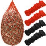 Tudomro 4 Pcs Hay Net Slow Feeder Hay Nets for Horses 35 Inch Hanging Hay Feeder Hay Bag for Horses Small 2 x 2” Holes Feeding Net Travel Feeder for Trailer and Stall, Simulates Grazing (Black, Red) - Image 2