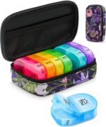 Weekly Pill Organizer 2 Times a Day, Travel AM PM Pill Box 7 Day with Lightproof Canvas Bag for Privacy Protection, Large Daily Pill Organizer for Vitamin, Supplement, Fish Oil (Purple Flower) - Image 2