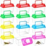 12Pcs Plastic Reptile Terrariums Carrier Cage, Tarantula Enclosure Snake Breeding Box Hatching Container Transparent Fish Tank Turtle Aquarium with Random Color Lid for Shrimp, S(5.9" x 3.5" x 4.3") - Image 2