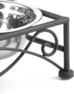 Elevated Pet Feeder for Small Dogs and Cats Double Stainless Steel Food and Water Bowls with Iron Fleur De Lis Stand（Black） - Image 4