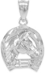 .925 Sterling Silver Good Luck Horseshoe Charm Horse Head Pendant Necklace with Rolo Chain and Pendant only - Image 3