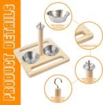 Bird Perch with Stainless Steel Feeding Bowl Cups,Parrot Wood Perch Stand Toy,Bird Cage Accessory,Parakeet Supplies for Parakeet Lovebird Cockatiel Conure Budgie Small Parrots (Large Size) - Image 4