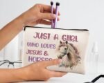 kdqua Horse Gifts for Girls Horses Makeup Bag, Just a Girl Who Loves Horses, Funny Gifts for Horse Lovers women, Cowgirl Equestrian Gifts Linen Cosmetic Bag Zipper Pouch Travel Toiletry Bag - Image 3