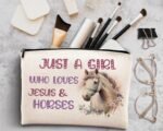 kdqua Horse Gifts for Girls Horses Makeup Bag, Just a Girl Who Loves Horses, Funny Gifts for Horse Lovers women, Cowgirl Equestrian Gifts Linen Cosmetic Bag Zipper Pouch Travel Toiletry Bag - Image 4