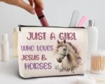kdqua Horse Gifts for Girls Horses Makeup Bag, Just a Girl Who Loves Horses, Funny Gifts for Horse Lovers women, Cowgirl Equestrian Gifts Linen Cosmetic Bag Zipper Pouch Travel Toiletry Bag - Image 5