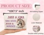 kdqua Horse Gifts for Girls Horses Makeup Bag, Just a Girl Who Loves Horses, Funny Gifts for Horse Lovers women, Cowgirl Equestrian Gifts Linen Cosmetic Bag Zipper Pouch Travel Toiletry Bag - Image 8