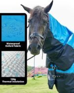DEERFAMY Horse Turnout Blankets, Waterproof Poly Horse Care Blankets, Full Neck and Tail Coverage, Belly Wrap with Adjustable Cross Surcingles, 600D Windproof Oxford Fabric, 150g, 72in, Blue, M - Image 3